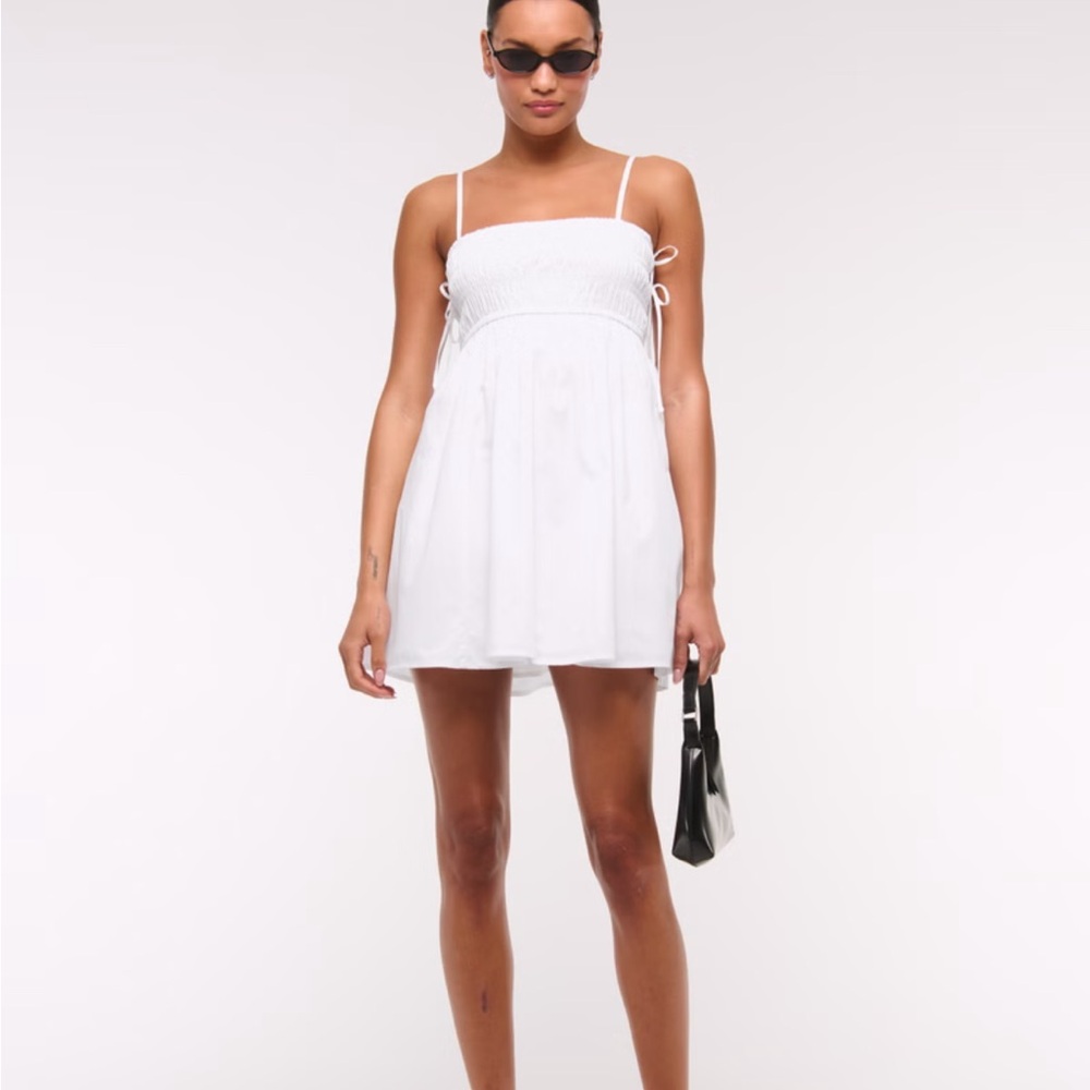 Smocked Babydoll Tie Mini Dress